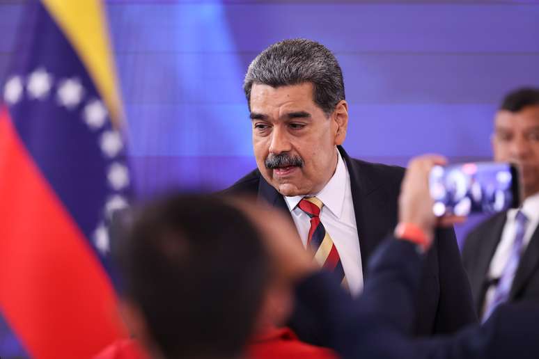 O presidente da Venezuela, Nicolás Maduro, durante uma coletiva de imprensa no Hotel Meliá Caracas, em 1º de setembro de 2025.