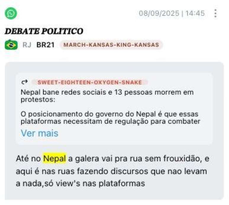 Outro exemplo de postagem sobre o Nepal nas redes sociais