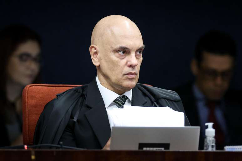 Ministro Alexandre de Moraes no julgamento da trama golpista no STF nesta quarta-feira, 10