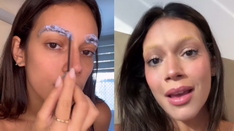 Alane Dias radicalizes visual and discolors the eyebrows at home