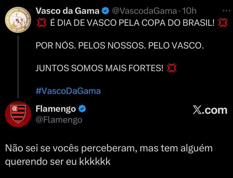 Flamengo e Vasco no X/Twitter 