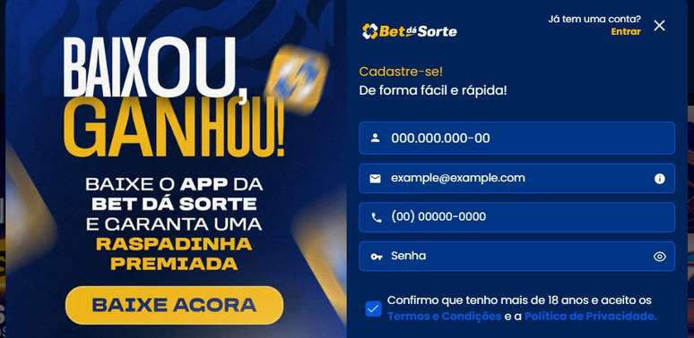 &Eacute; f&aacute;cil abrir uma conta na Bet da Sorte