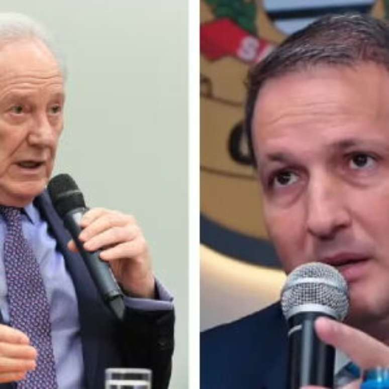 O ministro da Justiça, Ricardo Lewandowski e o secretário de Segurança Pública de SP, Guilherme Derrite (PL).