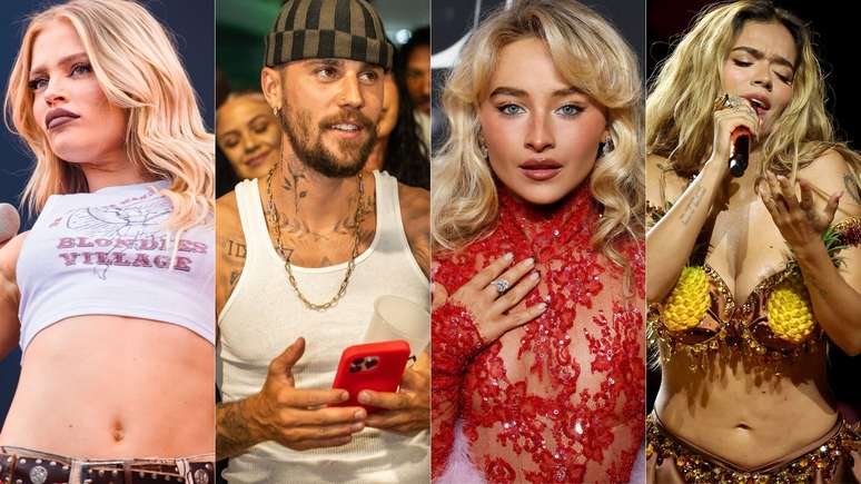 Luísa Sonza, Justin Bieber, Sabrina Carpenter e Karol G são anunciados no Coachella 2026 (Créditos: Mauricio Santana/Getty Images