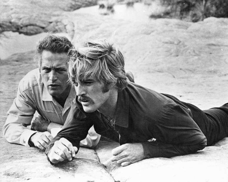 Robert Redford e Paul Newman no in&iacute;cio da c&eacute;lebre dupla cinematogr&aacute;fica