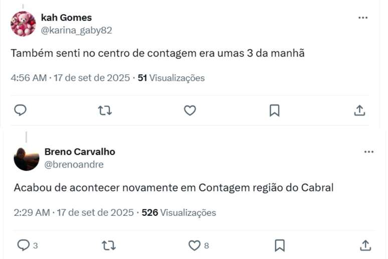 Moradores de Contagem (MG) relataram terem sentido terremoto nas redes sociais