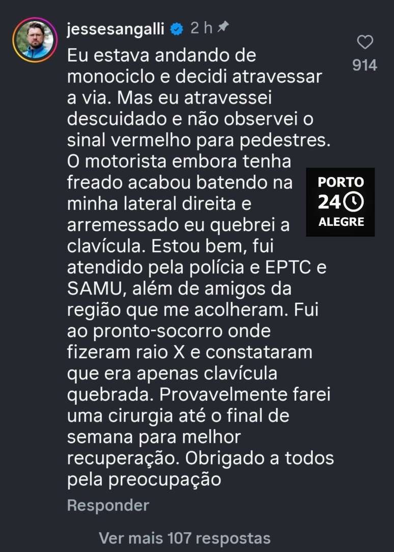 Vereador re Vereador comenta sobre seu estado de sa&uacute;de em publica&ccedil;&atilde;o do Porto Alegre 24 Horas