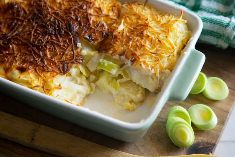 Batata gratinada com alho-por&oacute;
