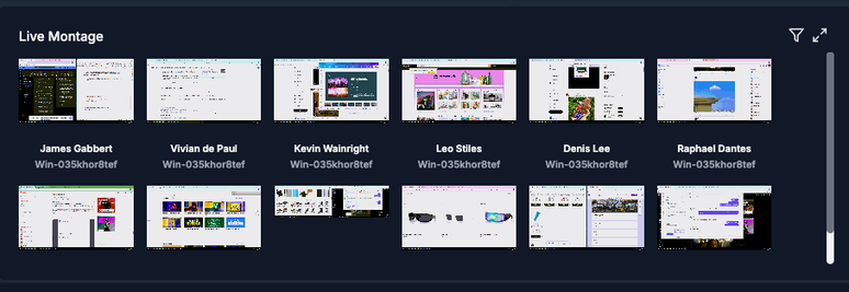 Demonstra&ccedil;&atilde;o da Teramind tem tela de monitoramento ao vivo de computadores, com nomes fict&iacute;cios