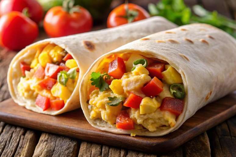 Wrap recheado com ovo e vegetais 