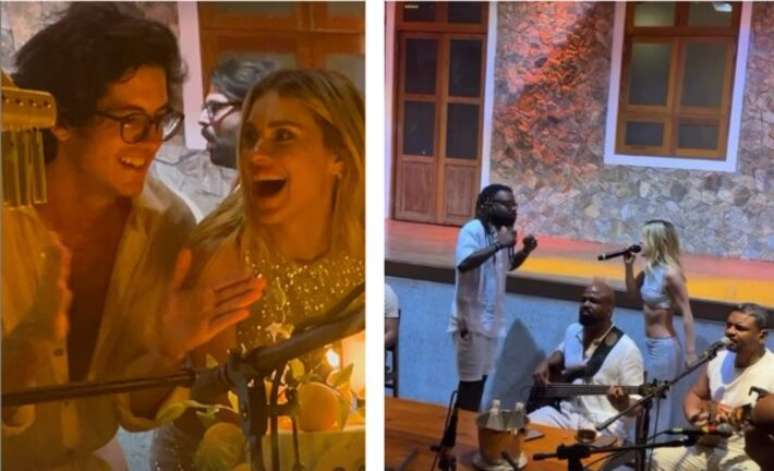 Carolina comemorou seu anivers&aacute;rio junto com Matheus Senra, um dos diretores de 'Vale Tudo'. O m&uacute;sico Feyj&atilde;o animou a festa
