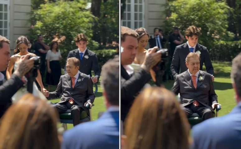 O apresentador Faust&atilde;o compareceu ao casamento de sua filha, Lara Silva, usando uma cadeira de rodas neste s&aacute;bado, 20, em cerim&ocirc;nia realizada na sua casa em S&atilde;o Paulo.