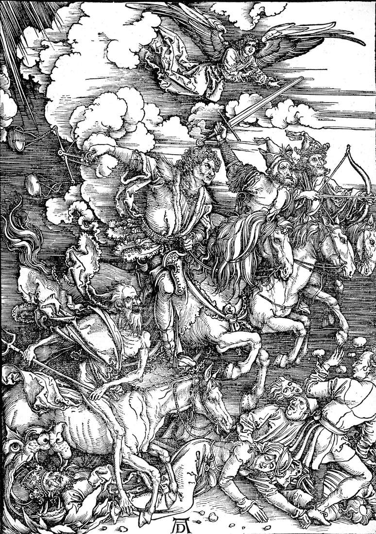 Pintura de Albrecht Durer, feita no s&eacute;culo 15, retratando o Apocalipse