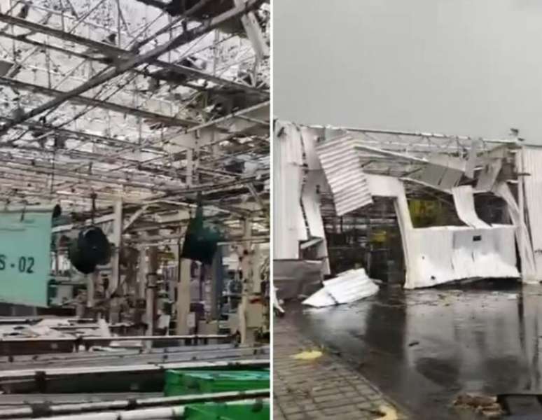 Chuvas e ventanias danificam estruturas de f&aacute;brica da Toyota, em Porto Feliz, interior de S&atilde;o Paulo.