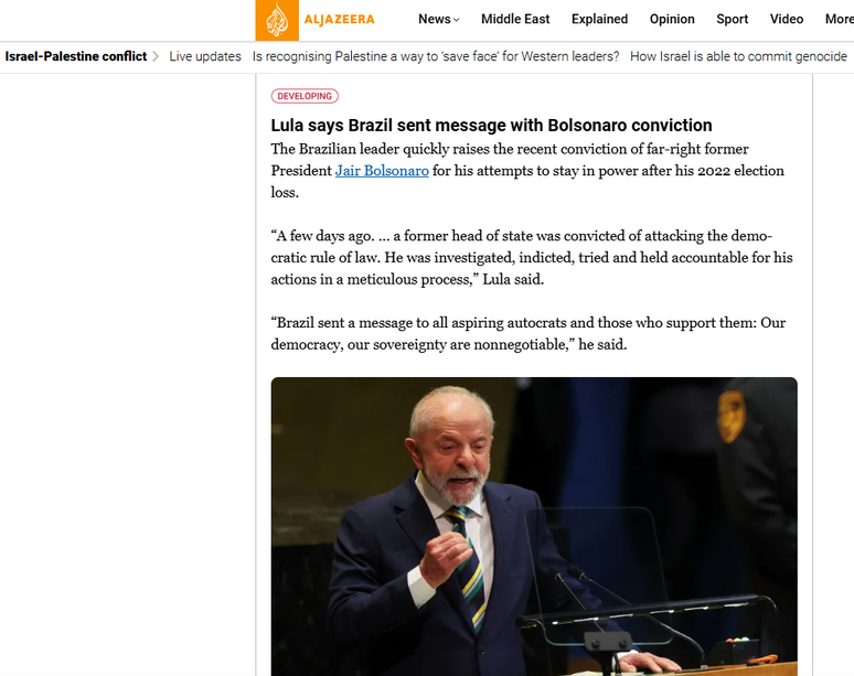 Al Jazeera repercute fala de Lula na ONU