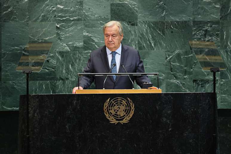 António Guterres, secretário-geral das Nações Unidas (ONU), discursa durante a Assembleia Geral das Nações Unidas (AGNU) em Nova York, EUA, na terça-feira, 23