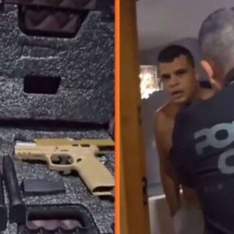 Momento em que polícia bate na porta do pastor e materiais apreendidos.