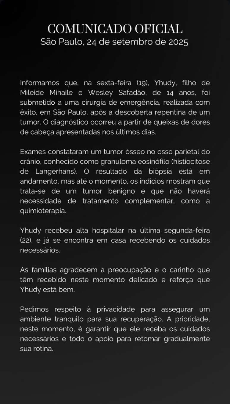 Filho de Wesley Safadão e Mileide Mihaile realiza cirurgia de emergência; leia o comunicado