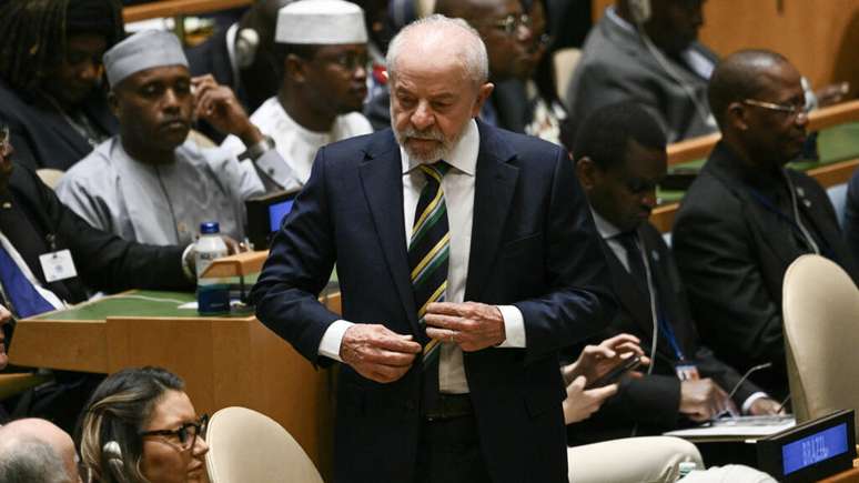 O presidente brasileiro, Luiz Inácio Lula da Silva, na Assembleia Geral da ONU, na sede das Nações Unidas, em Nova York, em 23 de setembro de 2025.
