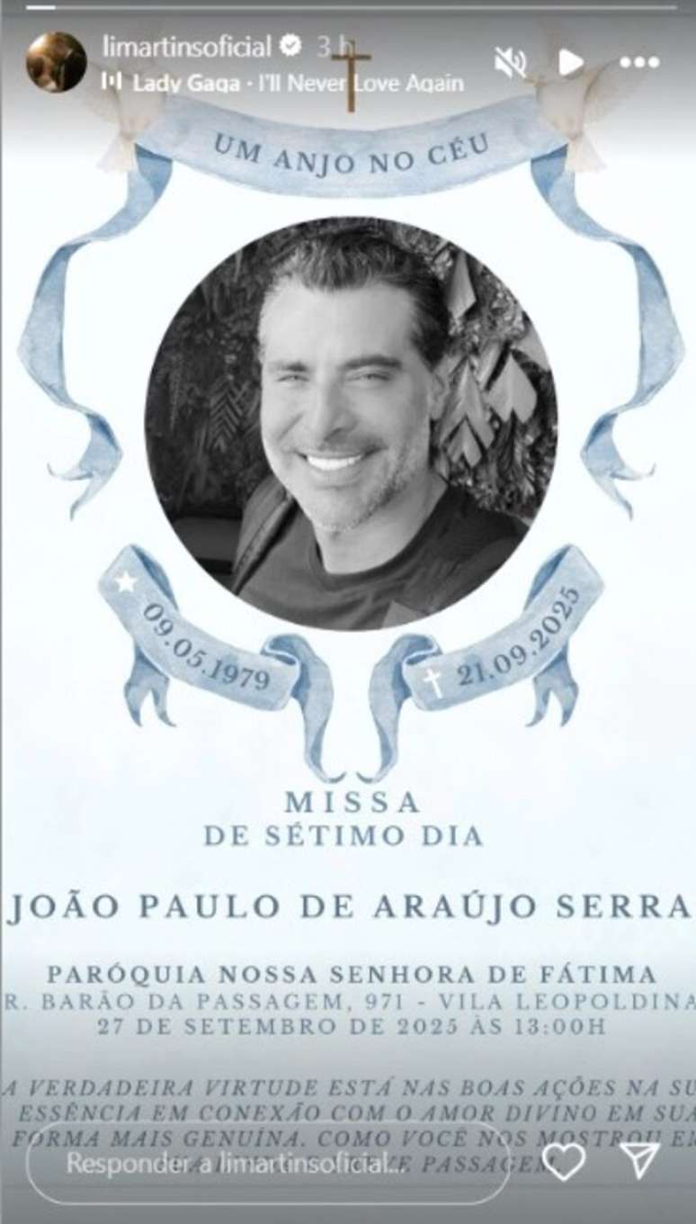 JP Mantovani Seventh -Day Mass invitation that his wife has published on social networks