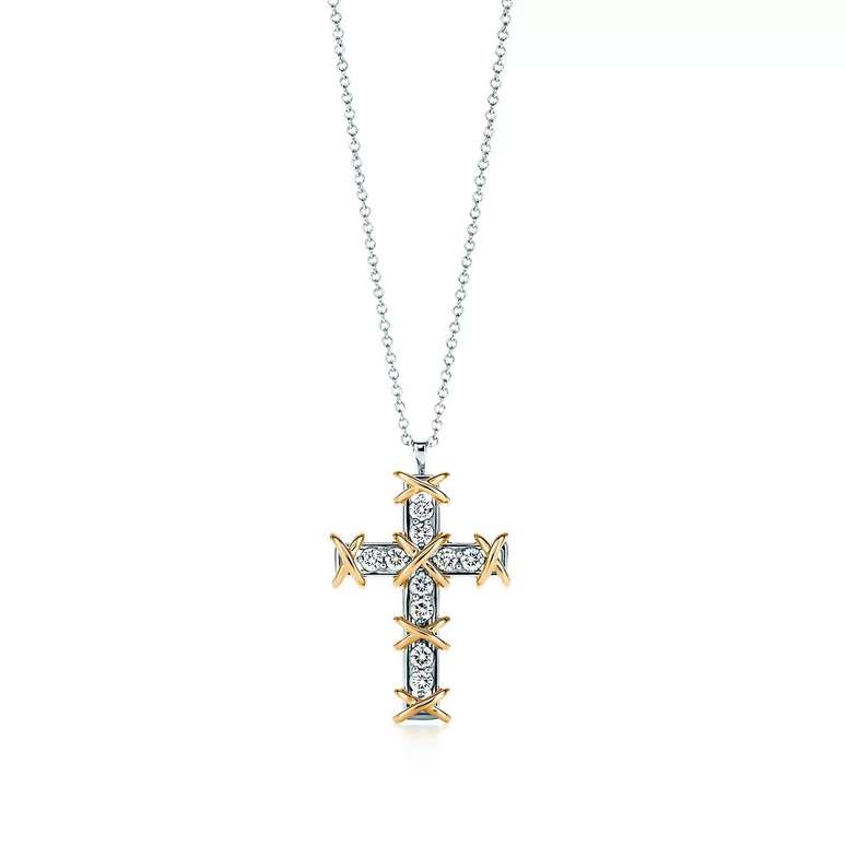 Crucifixo de ouro e diamantes da Tiffany 