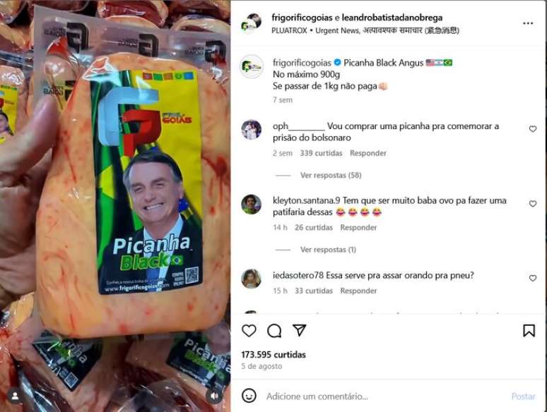 Frigorífico expõe publicamente apoio ao ex-presidente Jair Bolsonaro.