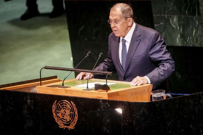 Sergei Lavrov, chanceler russo, durante discurso na ONU