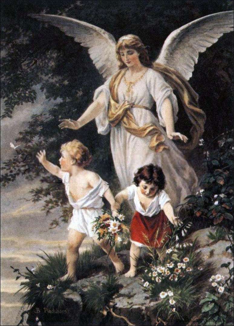 'O Anjo da guarda', pintura do alem&atilde;o Bernhard Plockhorst, feita no s&eacute;culo 19