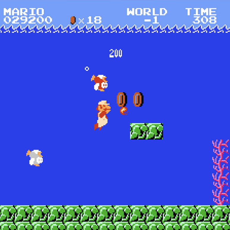 O 'Minus World' era um n&iacute;vel subaqu&aacute;tico que entrava em um loop infinito, impedindo Mario de escapar dali