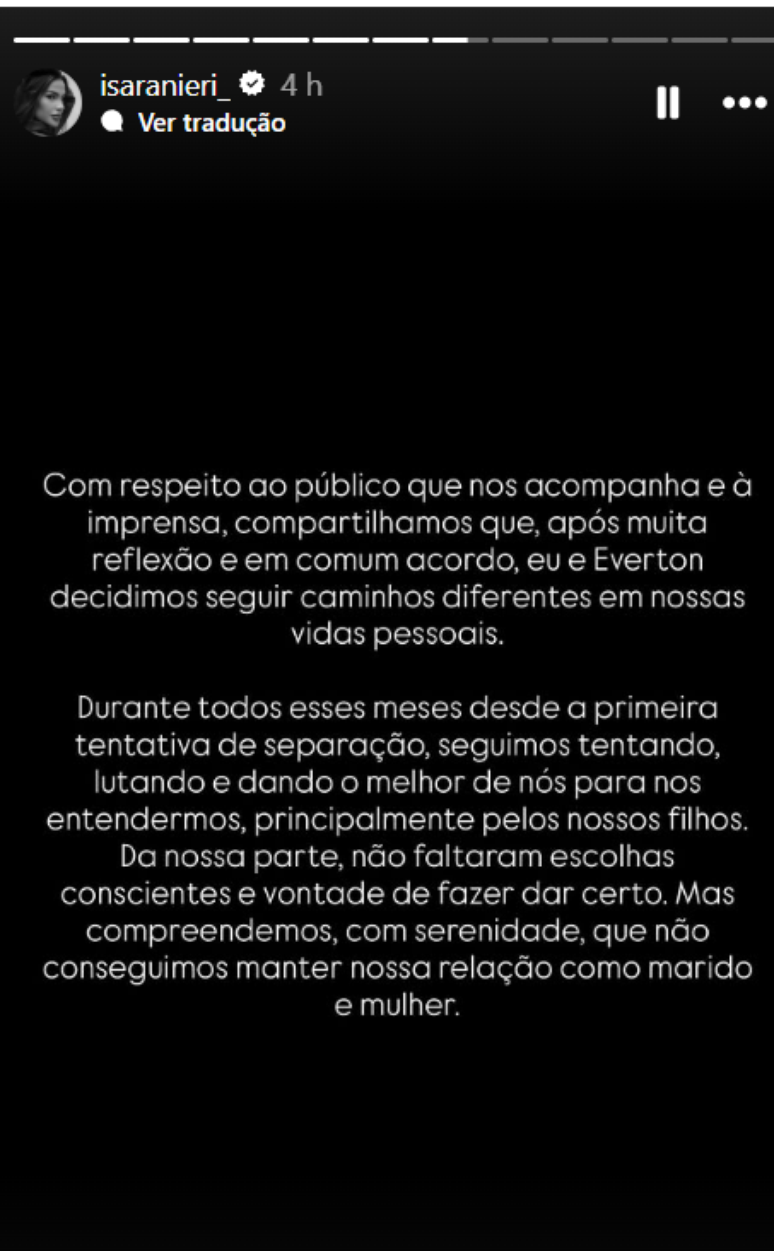 Comunicado de separa&ccedil;&atilde;o de Isa Ranieri