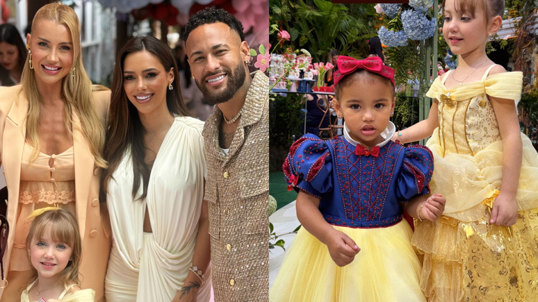 Ana Paula Siebert e a filha na festa de aniversário de Mavie, filha de Neymar e Bruna Biancardi