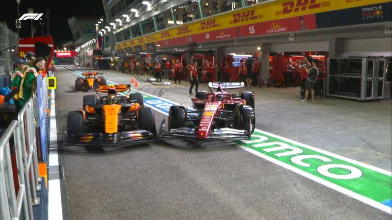 Lando Norris se enrosca com Charles Leclerc e bate a asa em saída de box durante TL2 e 