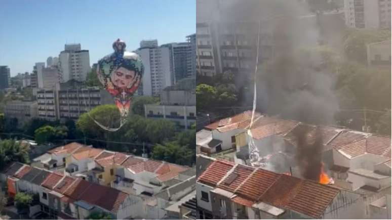 Antes de atingir as residências, o balão chegou a ficar enroscado em uma antena do prédio da unidade Einstein Vila Mariana