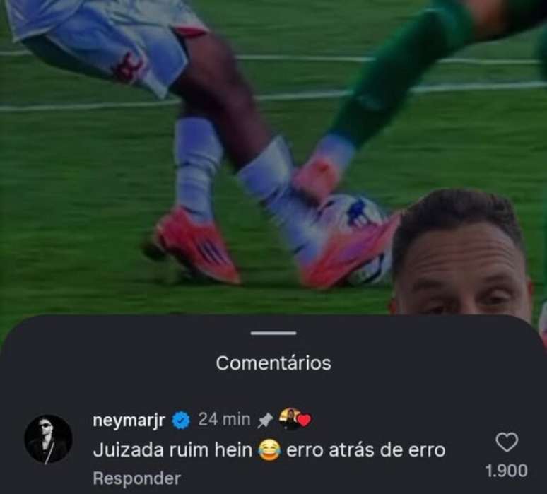 Neymar comenta atuação da arbitragem em São Paulo x Palmeiras: ‘Erro atrás de erro’