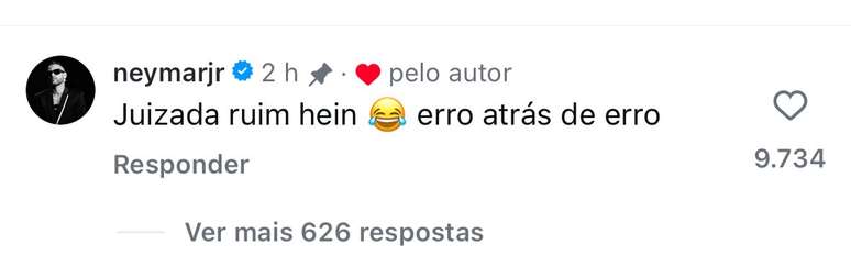 Comentário de Neymar em postagem sobre arbitragem