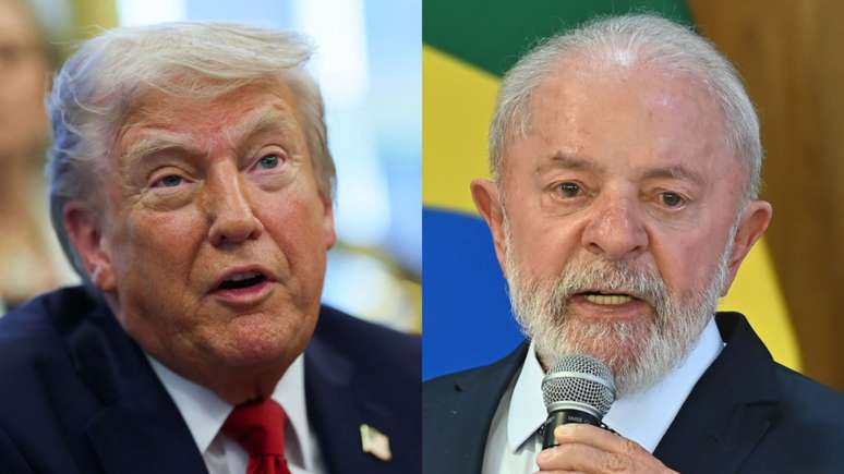 O presidente dos EUA, Donald Trump, (à esquerda) e o presidente do Brasil, Luiz Inácio Lula da Silva