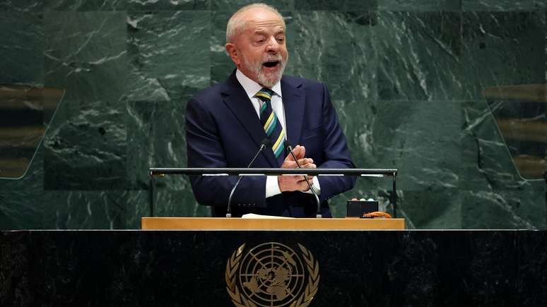 Lula enquanto discursa na ONU.