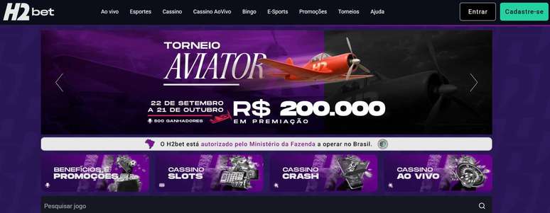 Cassino da H2bet é completo e conta com diversas promoções