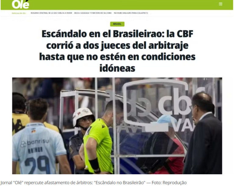 Diário Olé repercutiu polêmicas da arbitragem no Brasileirão
