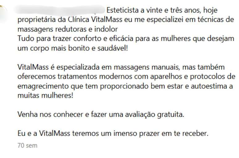Profissional que faz procedimento se apresenta como esteticista nas redes sociais