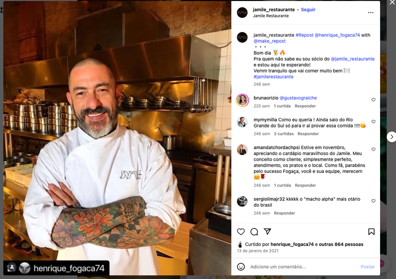 Fogaça se descreve como sócio do Jamile em publicação