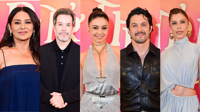 Elenco de Três Graças em festa de lançamento de novela