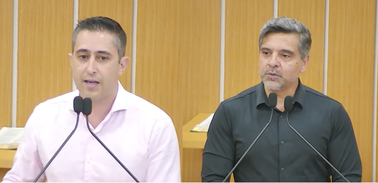 Montagem: da esquerda para direita, os vereadores Caio Salgado (PL) e Professor Rodnéi (PSD)