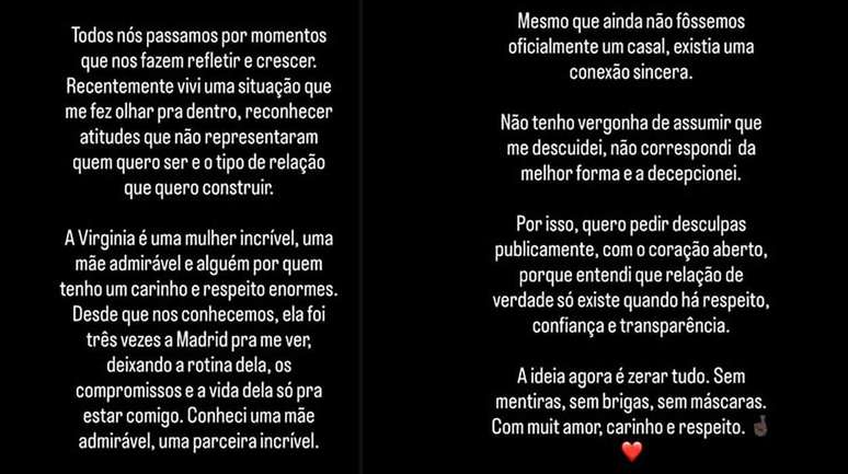 Vini Jr se pronuncia nas redes sociais sobre romance com Virgínia –