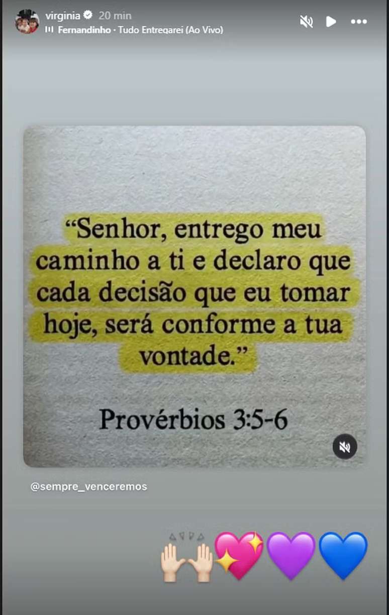 Virginia compartilhou mensagem religiosa nas redes sociais após pedido de desculpas de Vini Jr.