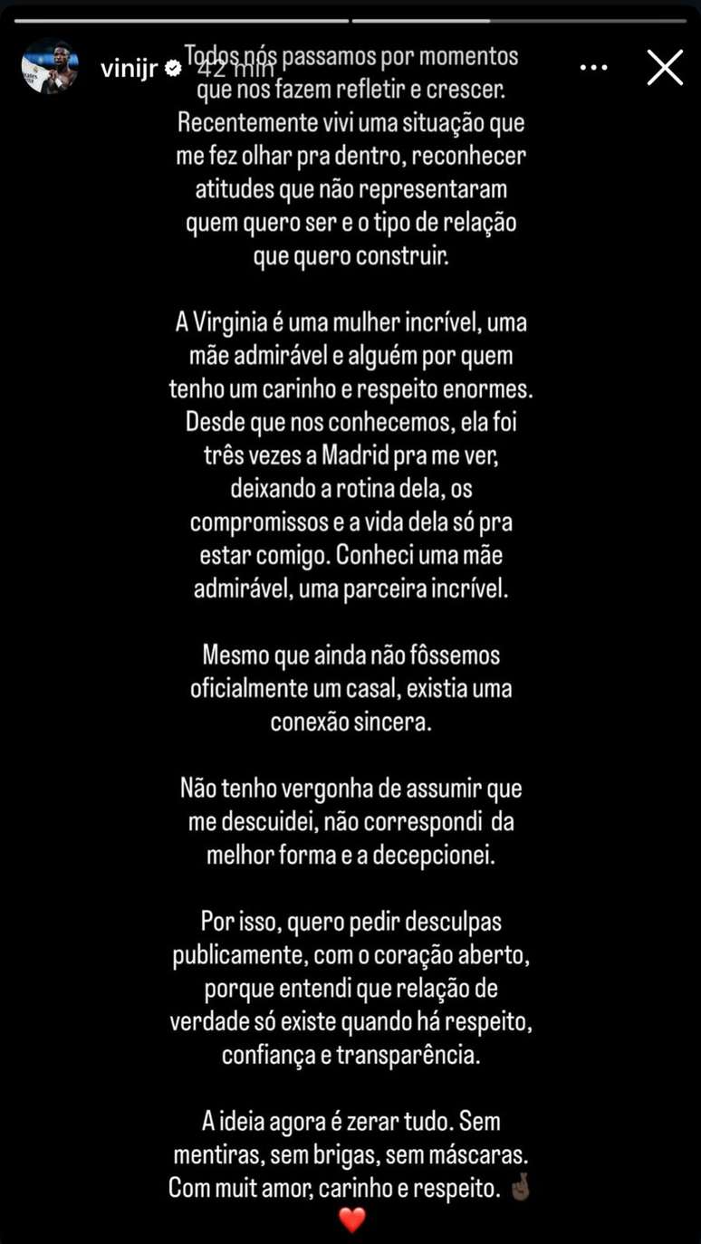 Vini Jr. posts a statement on social media