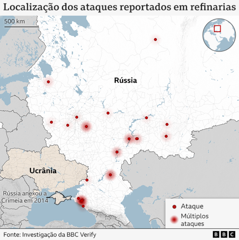 Ao menos 21 das 38 principais refinarias da Rússia foram atacadas desde janeiro