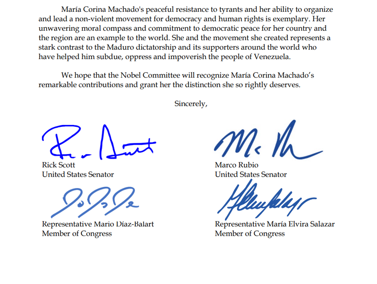Documento assinado por Rubio mostra indica&ccedil;&atilde;o dele a venezuelana para Nobel da Paz