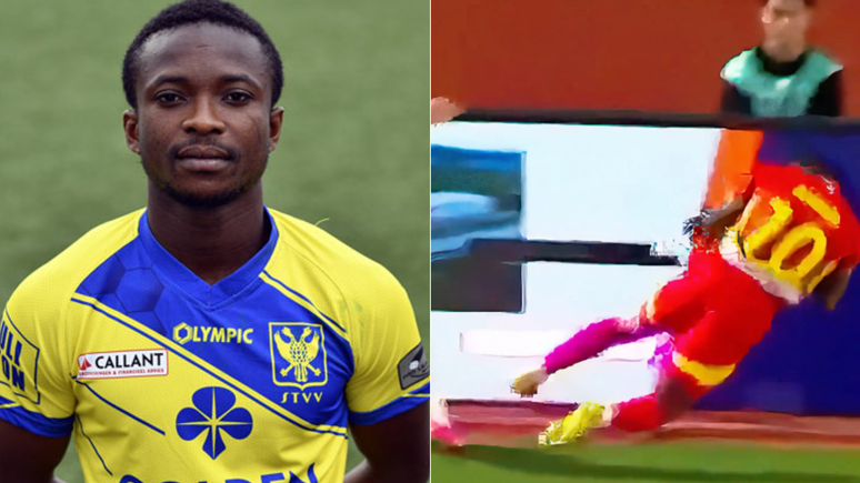 Jogador togol&ecirc;s atingiu com a cabe&ccedil;a placa de publicidade na lateral do campo 