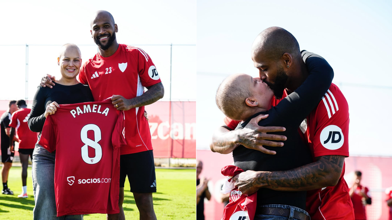Pan Teixeira comemora &uacute;ltima quimio ao lado do marido, o jogador Marc&atilde;o, do Sevilla